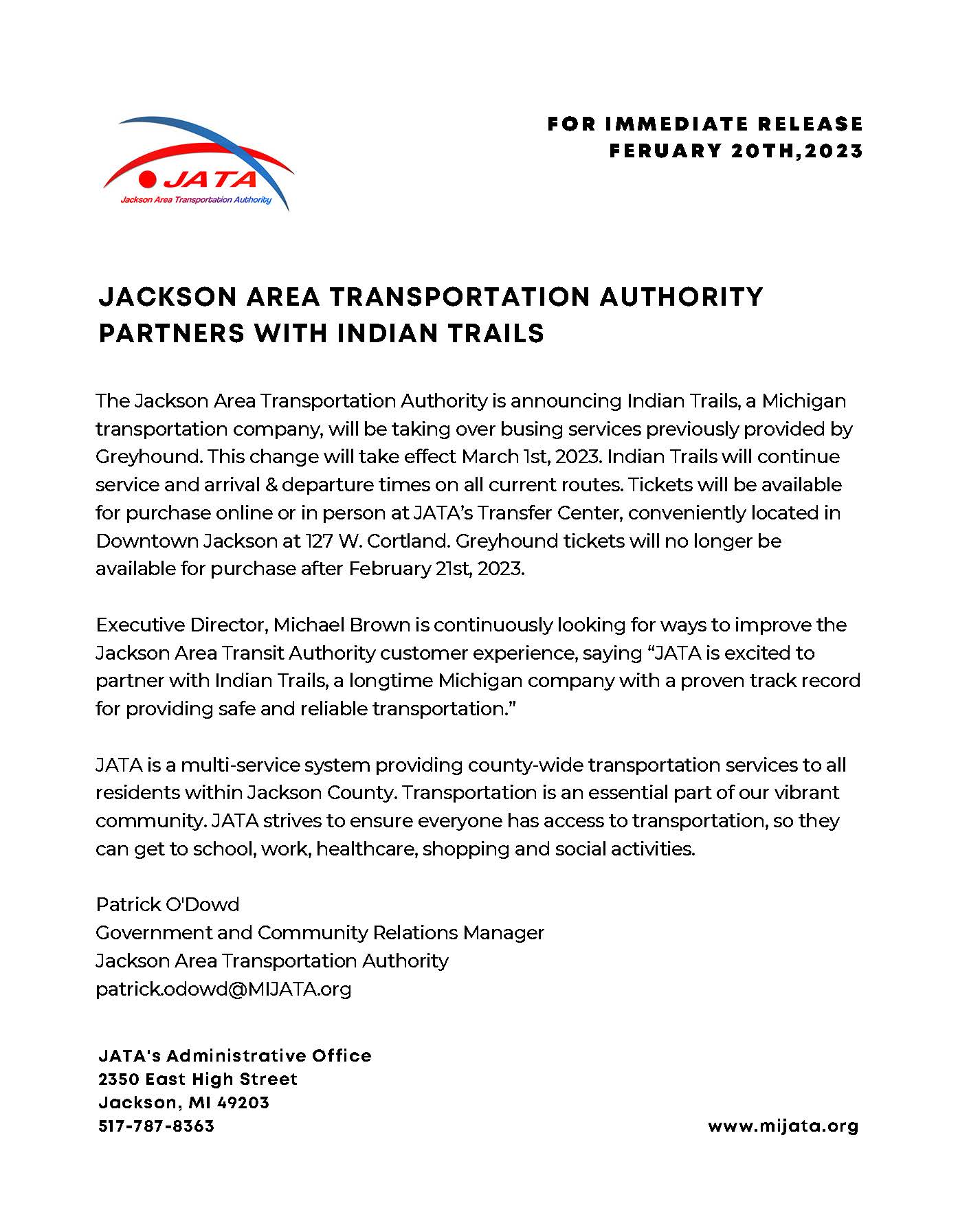 Indian Trails Press Release – FINAL